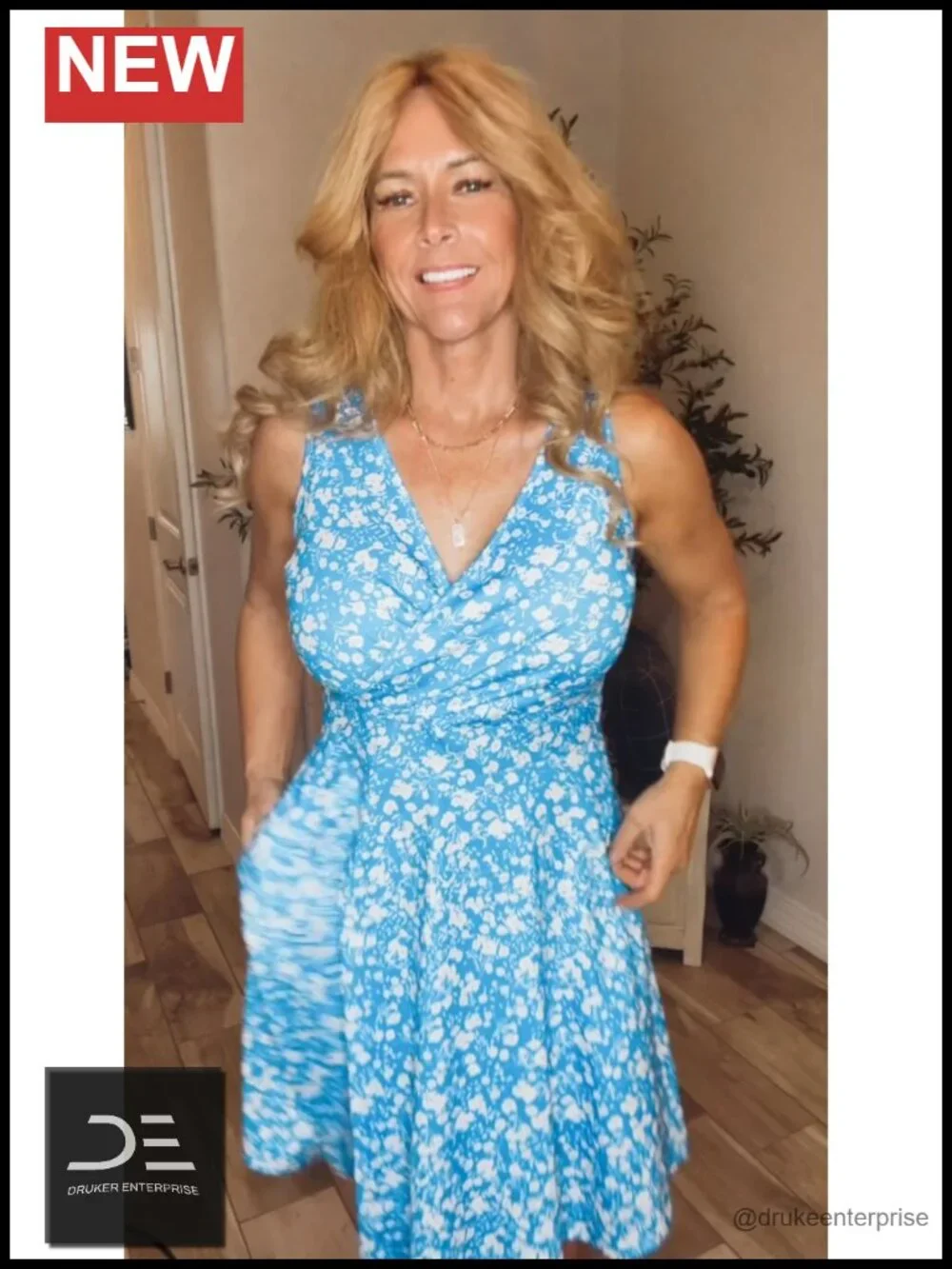 Faux Wrap V Neck Floral Short Tank Dress with Pockets Sleeveless Swing Dress